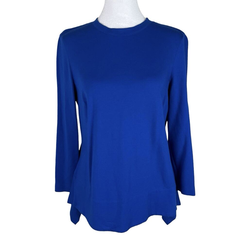Akris Punto Royal Blue Asymmetrical Blouse Modern Minimalist Business Size 6